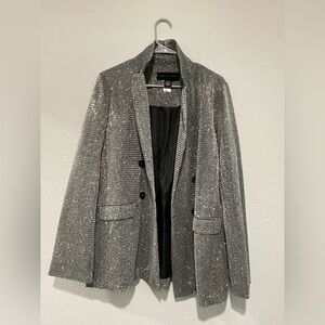 Know One Cares Sequin-Embellished Silver Blazer - Women Size Medium